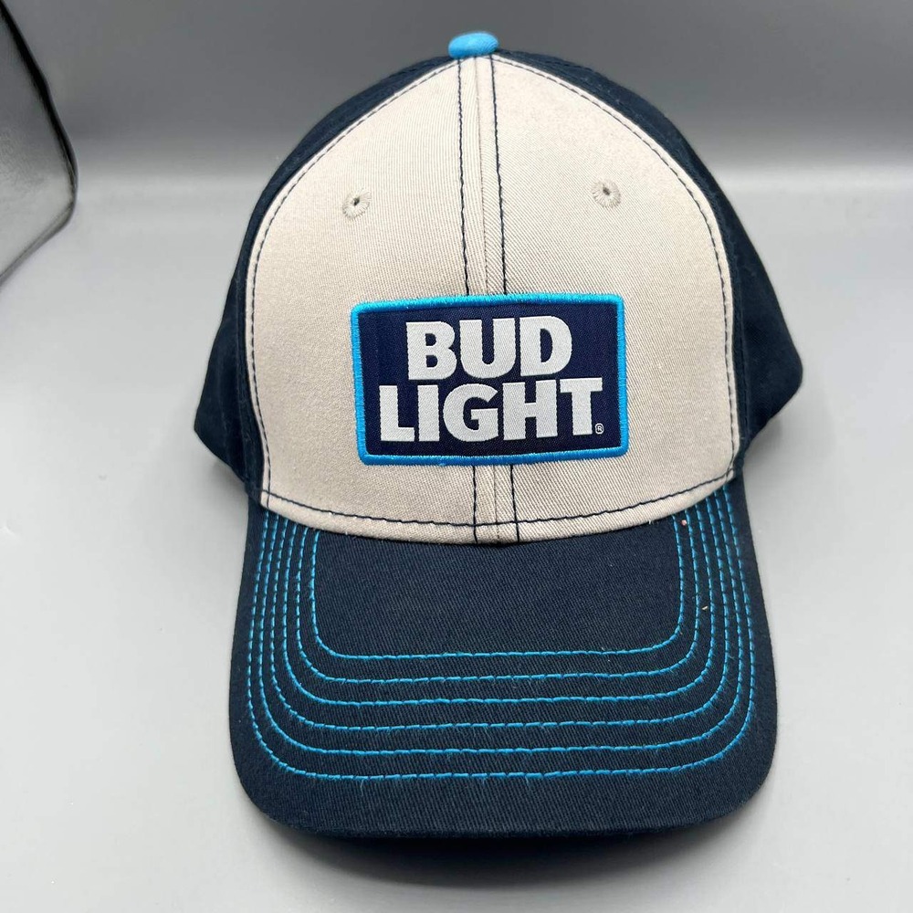 Bud Light Hat Men White Blue Embroidered H3 Headwear‎ Snap Back Cap